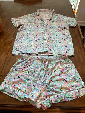 Anne Marie Mint Rainbow & Heart Short Pajama Set